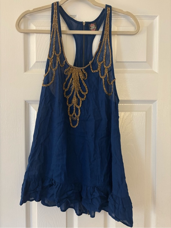 Free People Tops - Free People Blue and Gold Beaded Top